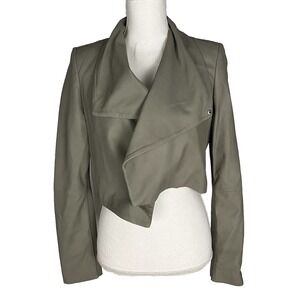 Lamarque‎ Leather Biker Crop Top  Jacket S Claudia Taupe Drape Collar Moto New
